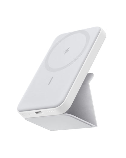 Anker Magnetic Battery (MagGo) 5000 mAh Foldable Magnetic Wireless Portable Charger and USB-C for iPhone 15/15 Plus/15 Pro/15 Pro Max iPhone 14/13 Series (Dolomite White)