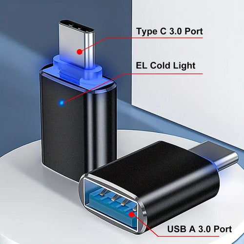 USB C to USB A 3.0 Adapter with LED Light for Devices