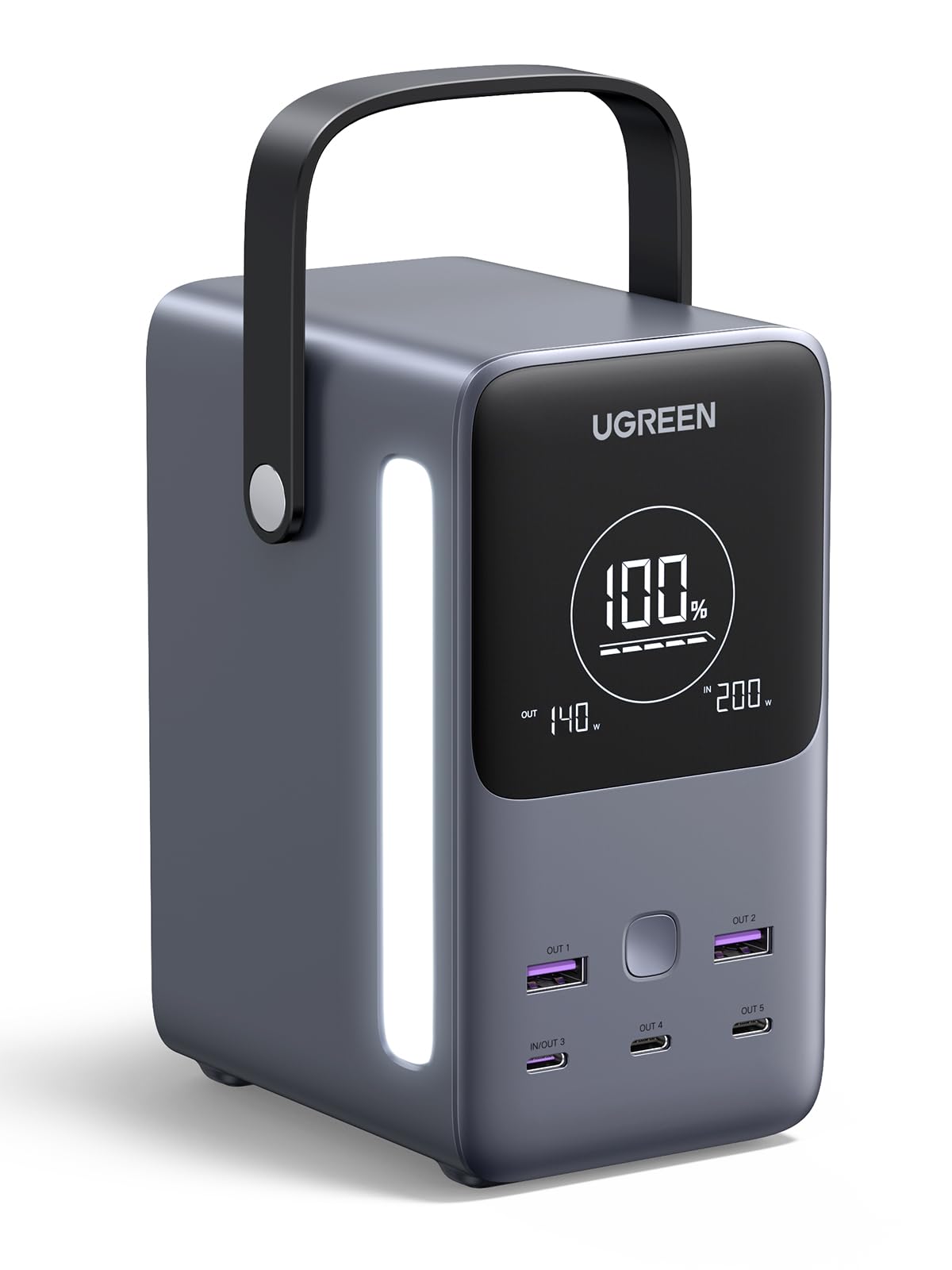 UGREEN 300W 48000mAh Portable Charger Power Bank with Smart Digital Display Lighting and SOS Mode 153Wh 5 Ports USB C Battery Pack for Outdoor Camping and Home Backup for Laptop and More
