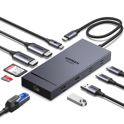 UGREEN Revodok Pro 10Gbps USB C Hub 2 HDMI Ethernet Adapter USB C Docking Station Dual 4K@60Hz Display mit 2*USB C 3.2 & USB A 3.2 Ports PD 100W Schnellladen SD/TF Kartenleser