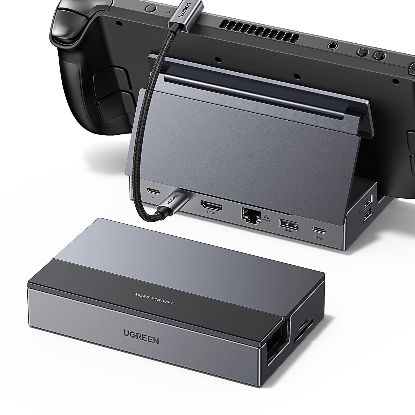 UGREEN Steam Deck Dock 9-in-1 USB C Docking Station with Foldable Stand 4K@60Hz HDMI Gigabit Ethernet PD 100W 10Gbps USB A&C 3.2 TF/SD Compatible with Steam Deck Rog Ally Rog X Legion Go etc.