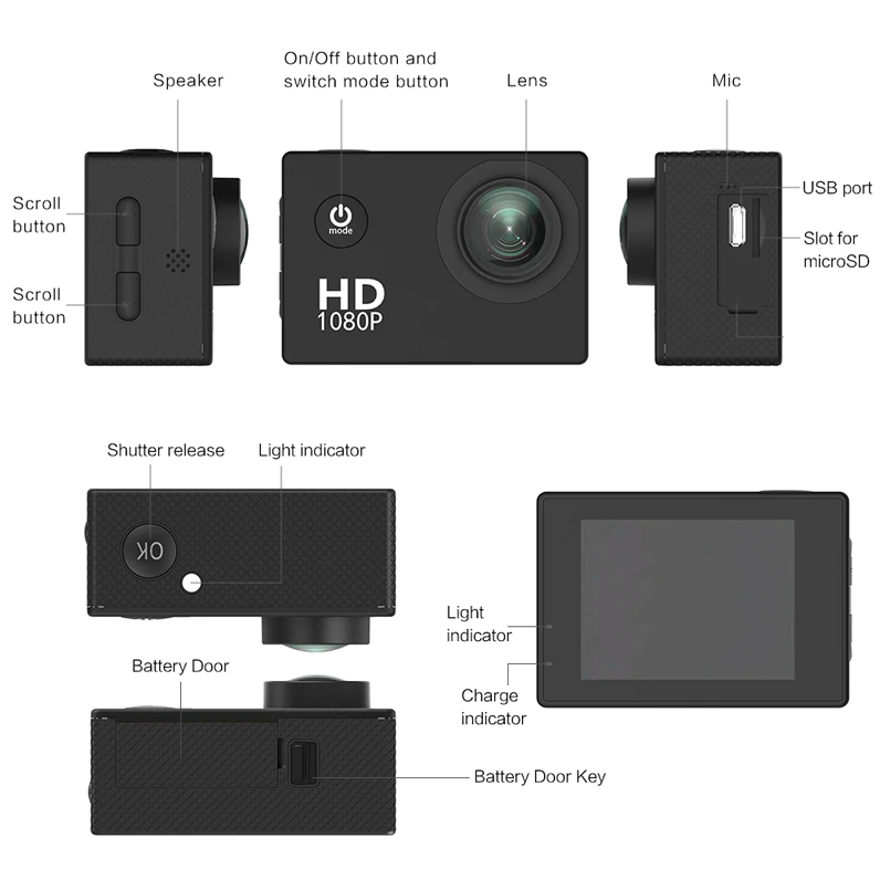 1080P Waterproof Action Camera with Mounting Accessories
