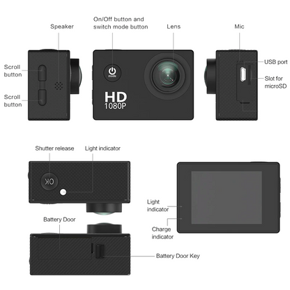 1080P Waterproof Action Camera with Mounting Accessories