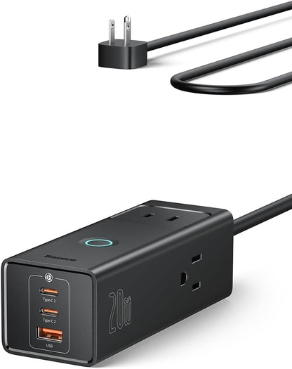 Baseus Power Strip Surge Protector 1200J - PD20W USB C Charger Extension Cord with 3 AC Outlets & 3 USB Port Fast Charging Charging Station for Office Dorm Room Home
