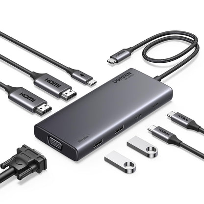 UGREEN 8 in 1 USB C 4K Docking Station Dual Monitor Triple Display USB C Hub with 2 HDMI VGA 2 USB A&C 3.2 Ports 100W PD USB C Dock Compatible for MacBook Dell HP Lenovo Surface etc