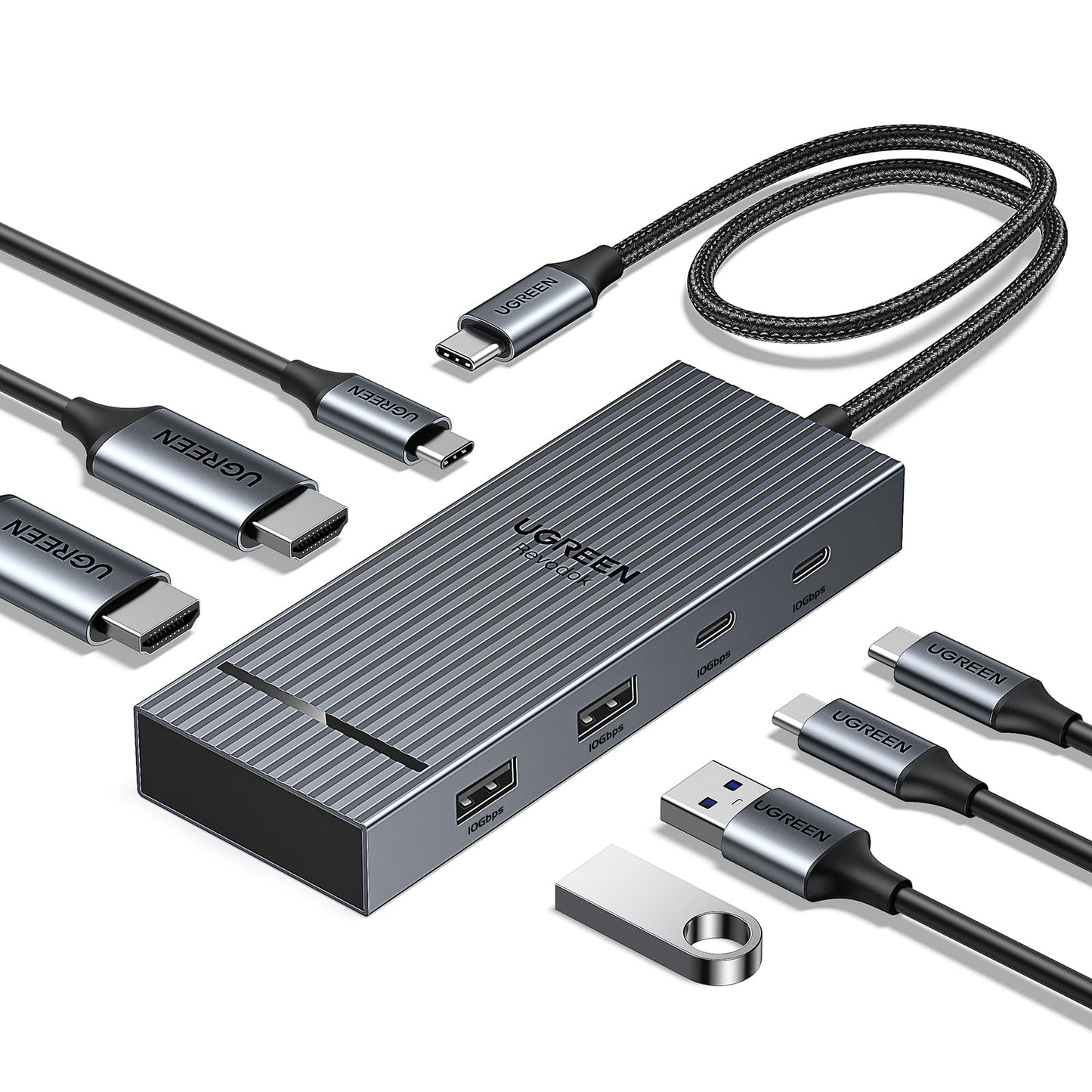 UGREEN 7 in 1 Revodok Pro USB C Docking Station Dual 4k HDMI Monitor USB C Hub with 2 HDMI 2*USB A&C 10Gbps Date Transfers PD 100W USB C Dock for MacBook Air/Pro ThinkPad iPad Pro and More