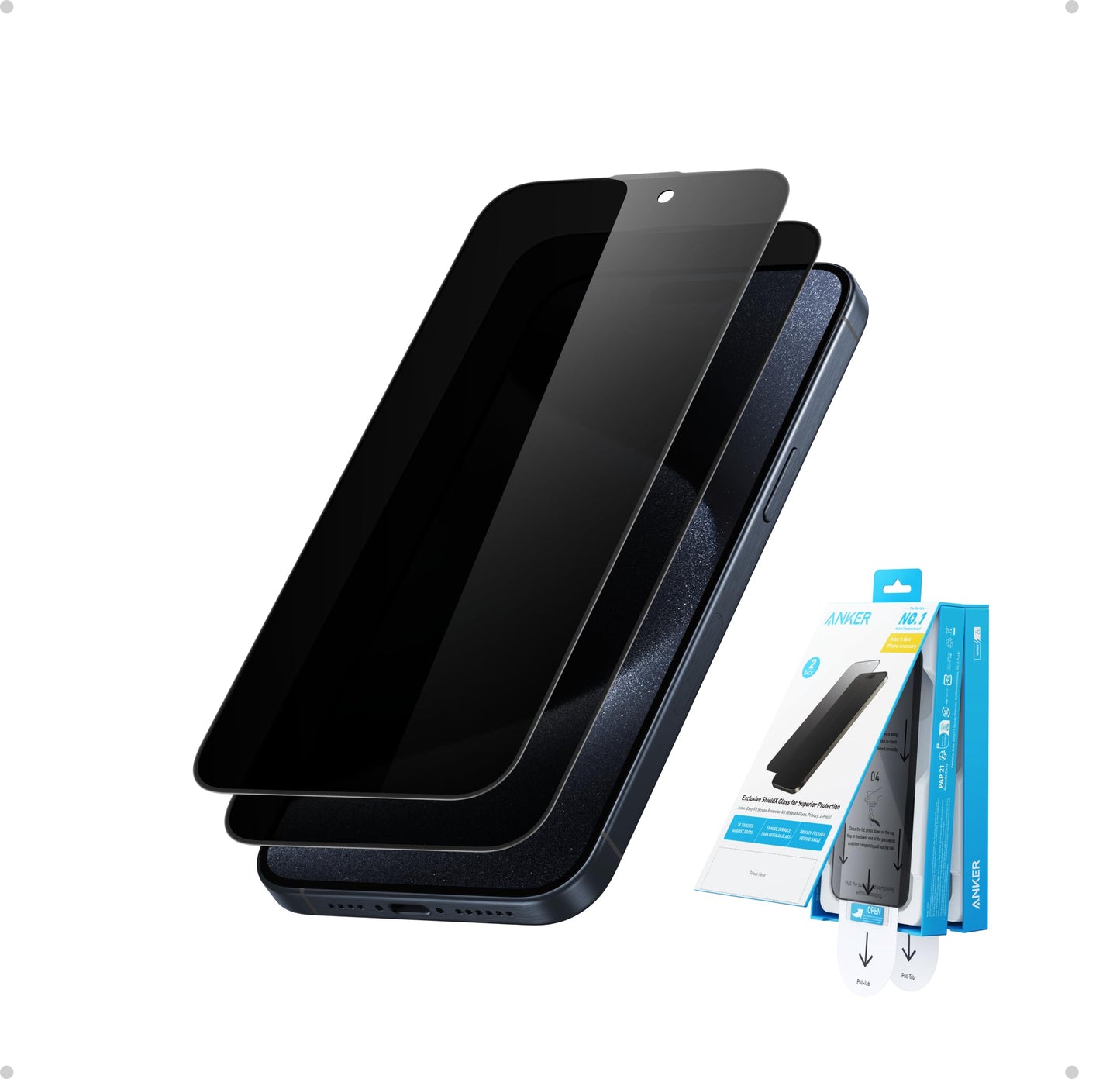 Anker Easy Fit Screen Protector Kit (HD, 2-Pack) for iPhone 15 Pro Max